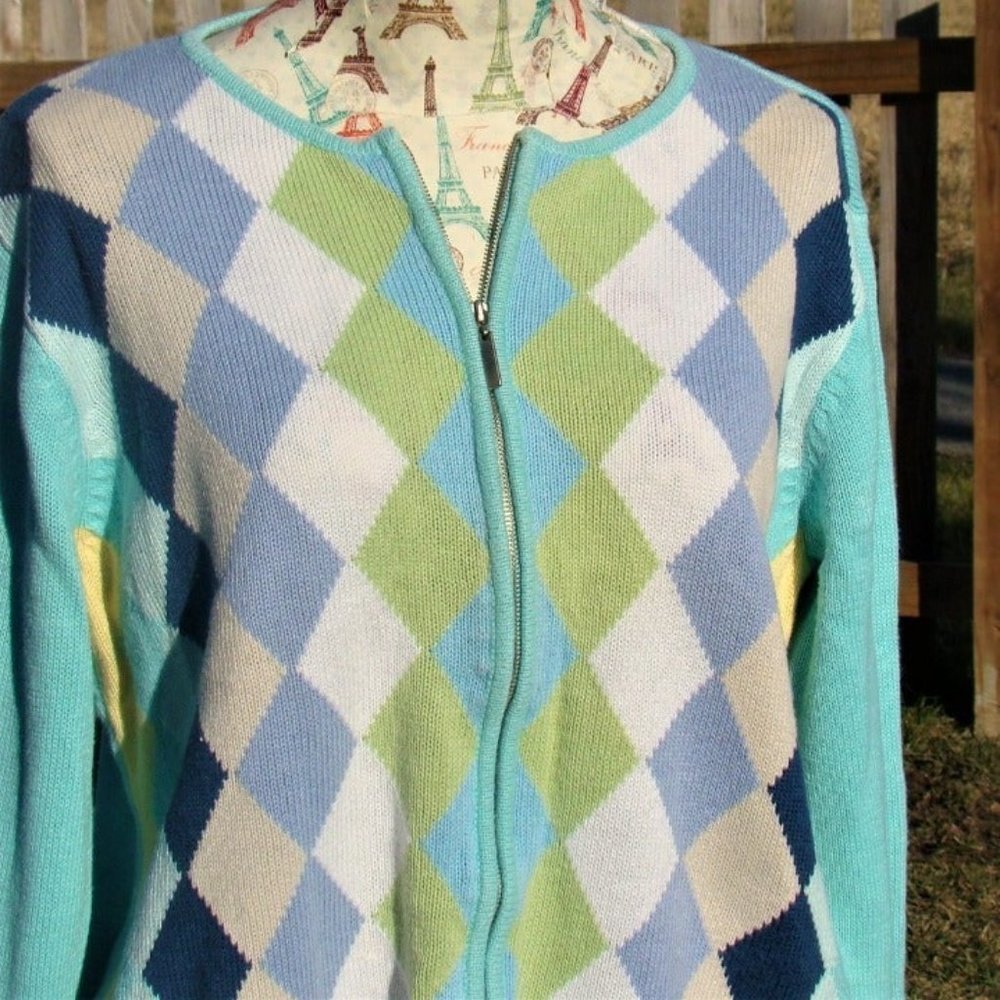 Crazy Horse XL Argyle LS Zip Cardigan Sweater - Picture 2 of 7